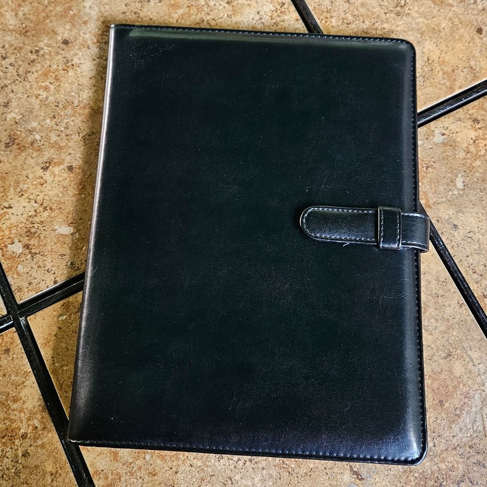 NWOT, 6 Ring Binder Folio, Black Faux Leather